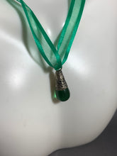 Load image into Gallery viewer, Tibetan Green Crystal Teardrop Translucent Pendant Silver Metal Repousse