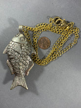 Load image into Gallery viewer, Tibetan Necklace Fish Pendant Silver Metal Repousse 36 Inch