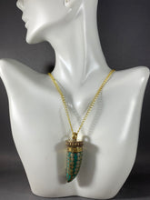 Load image into Gallery viewer, Tibetan Necklace Turquoise Tusk or Tooth Shape Pendant Brass 18 Inch