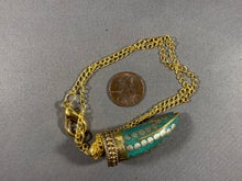 Load image into Gallery viewer, Tibetan Necklace Turquoise Tusk or Tooth Shape Pendant Brass 18 Inch