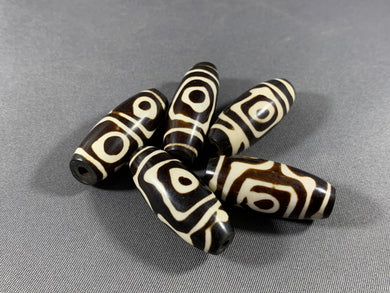 5 Tibetan Dzi Beads Yak Bone Batik