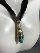 Load image into Gallery viewer, Tibetan Skull Blue Turquoise Pendant Silver Metal Repousse