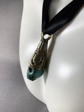 Load image into Gallery viewer, Tibetan Skull Blue Turquoise Pendant Silver Metal Repousse