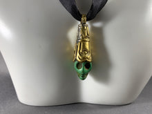 Load image into Gallery viewer, Tibetan Skull Green Turquoise Pendant Brass Metal Repousse