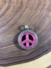 Load image into Gallery viewer, Tibetan Pink Jade Stone Peace Sign Pendant Metal Repousse