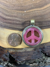 Load image into Gallery viewer, Tibetan Pink Jade Stone Peace Sign Pendant Metal Repousse