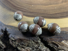 Load image into Gallery viewer, 5 Tibetan Brown Agate Stone Beads Silver Repousse Jewelry