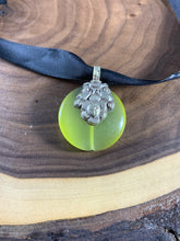 Load image into Gallery viewer, Tibetan Pendant Yellow Cats Eye Stone Lotus Silver Repousse Jewelry