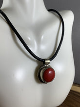 Load image into Gallery viewer, Tibetan Necklace Red Coral Pendant Metal Repousse