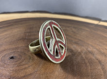 Load image into Gallery viewer, Tibetan Peace Ring Red Coral Inlay Metal Repousse Jewelry Size 9