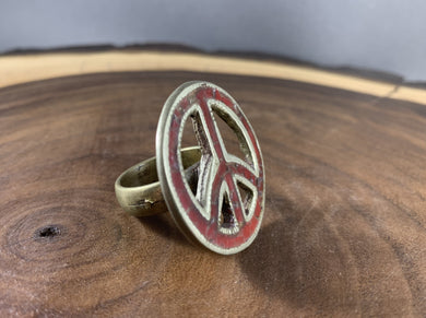 Tibetan Peace Ring Red Coral Inlay Metal Repousse Jewelry Size 9