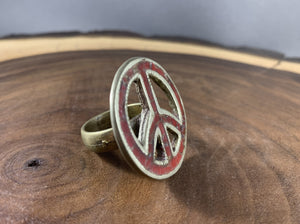 Tibetan Peace Ring Red Coral Inlay Metal Repousse Jewelry Size 9