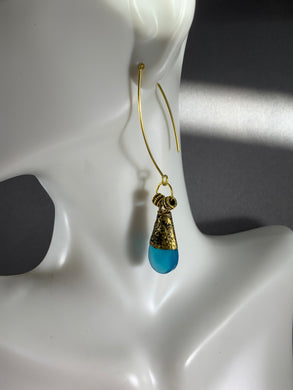 Tibetan Earrings Blue Faceted Glass Brass Metal Repousse