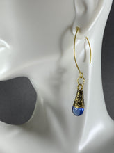 Load image into Gallery viewer, Tibetan Earrings Blue Faceted Glass Brass Metal Repousse