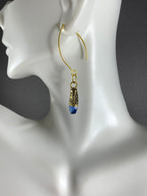 Load image into Gallery viewer, Tibetan Earrings Blue Faceted Glass Brass Metal Repousse