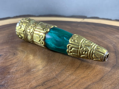 Tibetan Green Copal Bead Brass End Caps Jewelry 4 INCH