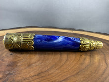 Load image into Gallery viewer, Huge Tibetan Blue Copal Bead Brass End Caps Jewelry 6 INCH