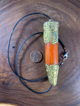 Load image into Gallery viewer, Tibetan Necklace Orange Copal Bead Brass End Caps Jewelry 20 Inch