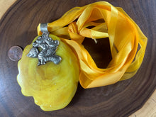 Load image into Gallery viewer, Large Tibetan Pendant Yellow Amber Copal Silver Repousse Monkey