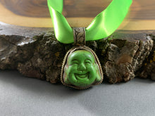 Load image into Gallery viewer, Tibetan Lemon Turquoise Laughing Buddha Head Pendant Silver Repousse