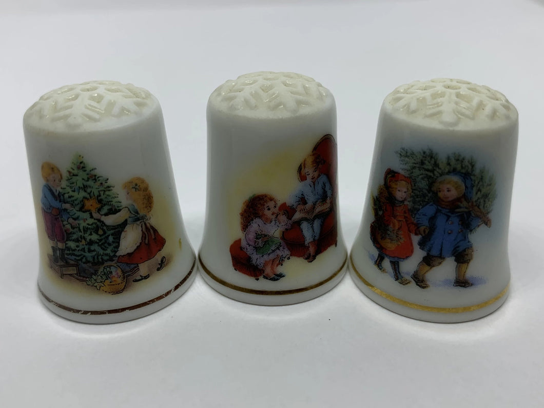 3 Avon Snowflakes Porcelain Christmas Thimbles 1981, 1982, 1983 Made in Japan