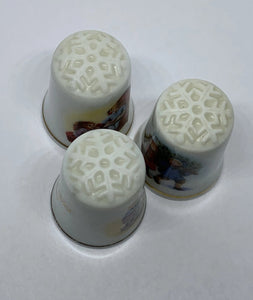 3 Avon Snowflakes Porcelain Christmas Thimbles 1981, 1982, 1983 Made in Japan