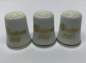 3 Avon Snowflakes Porcelain Christmas Thimbles 1981, 1982, 1983 Made in Japan