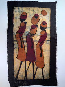 Mozambique Rural Village Scene African Textile Art 3 Women Carrying Containers
