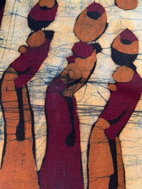 Mozambique Rural Village Scene African Textile Art 3 Women Carrying Containers