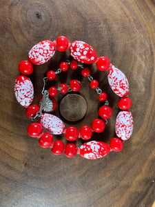 Vintage Child's Necklace Red & White Glass Beads 14 Inch