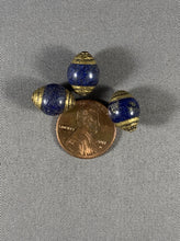 Load image into Gallery viewer, 3 Tibetan Lapis Lazuli Stone Beads Brass Repousse Jewelry