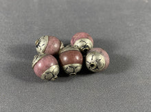 Load image into Gallery viewer, 5 Tibetan Apple Jade Stone Beads Silver Repousse Jewelry Opaque