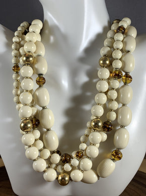 Vintage Napier 4-Strand White Necklace Beads 16 Inch