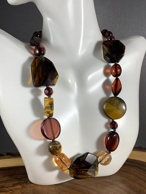 Vintage Necklace Glass & Tiger's Eye Stone Beads 18 Inch