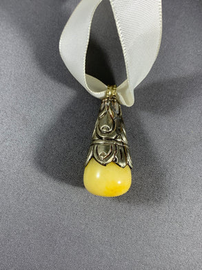 Tibetan Pendant Yellow Jade Stone Silver Repousse Jewelry