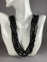 Load image into Gallery viewer, Vintage Necklace 6-Strand Black Seed Glass Beads 25 Inch