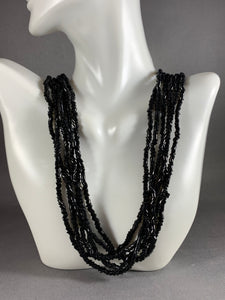 Vintage Necklace 6-Strand Black Seed Glass Beads 25 Inch