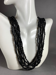 Vintage Necklace 6-Strand Black Seed Glass Beads 25 Inch