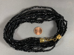 Vintage Necklace 6-Strand Black Seed Glass Beads 25 Inch