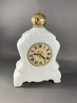 Avon Clock Foaming Bath Oil Milk Glass Bottle Vintage Empty