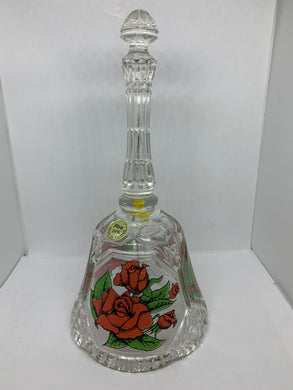 Vintage Clear Glass 24% Lead Crystal Bell Red Roses Pbo