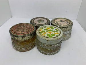 4 Bottles Avon Vintage Sachets Glass Tin Lids