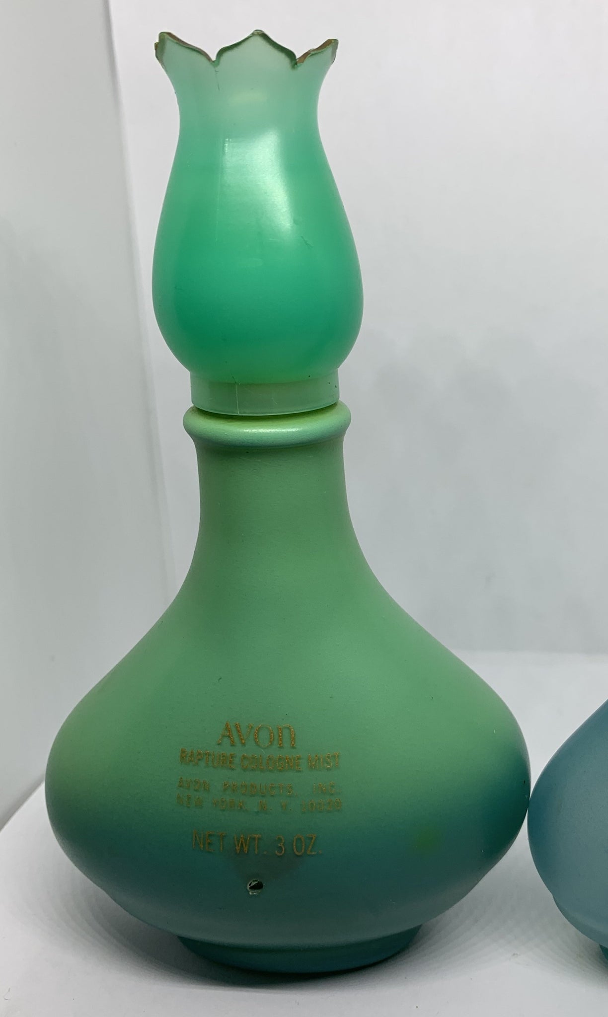 Avon Vintage Rapture Cologne Blue Green Glass Bottle Empty Stews