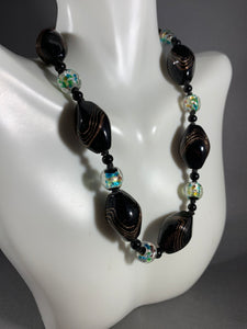 Vintage Necklace Black Glass Beads 13 Inch