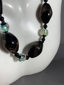 Vintage Necklace Black Glass Beads 13 Inch