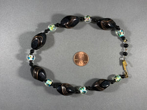 Vintage Necklace Black Glass Beads 13 Inch