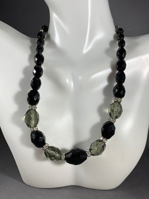 Vintage Necklace Black Faceted Glass Beads 14 Inch