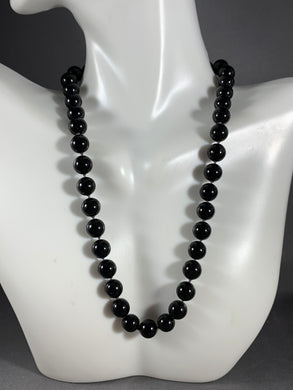 Vintage Necklace Round Black Glass Beads 14 Inch