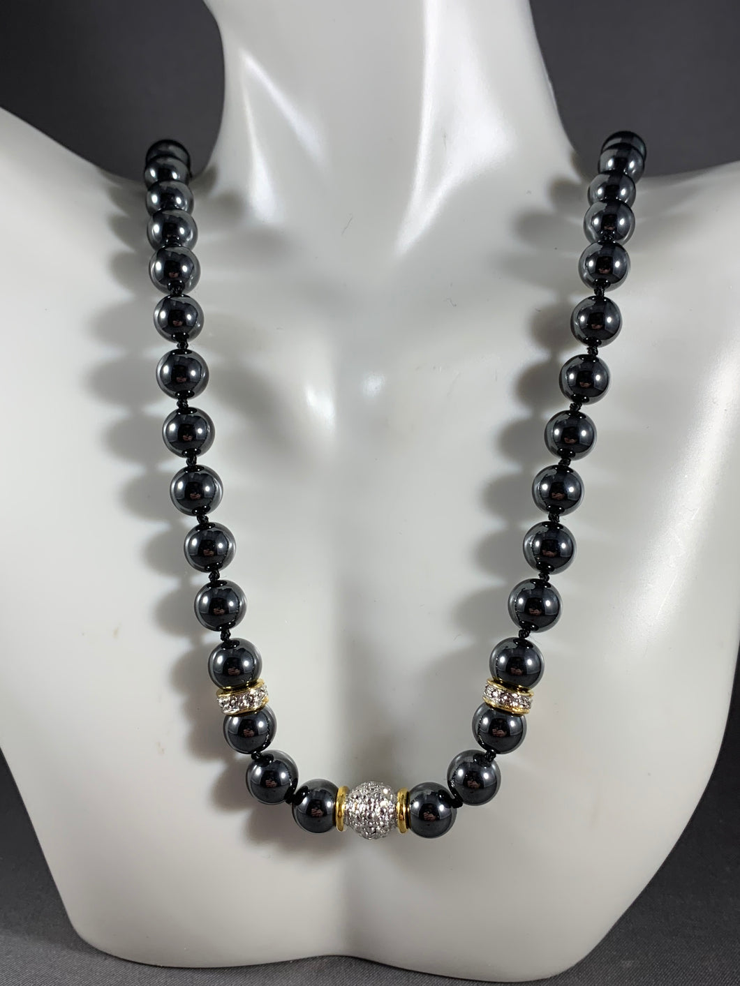 Vintage Necklace Silver Hematite Beads 18 Inch