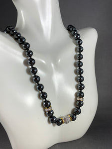 Vintage Necklace Silver Hematite Beads 18 Inch